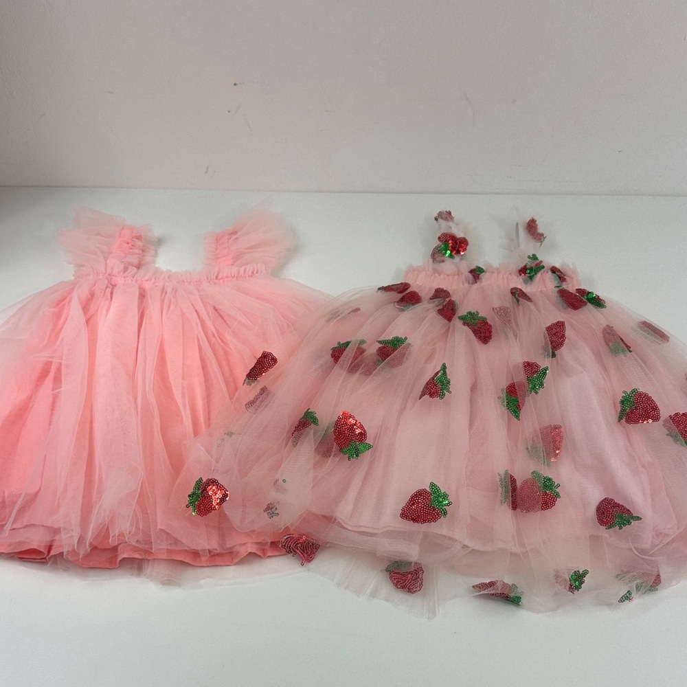 Pink Tulle Girls' Party Dresses - Lot of 2 - Strawberry Sequin Size 12 Months